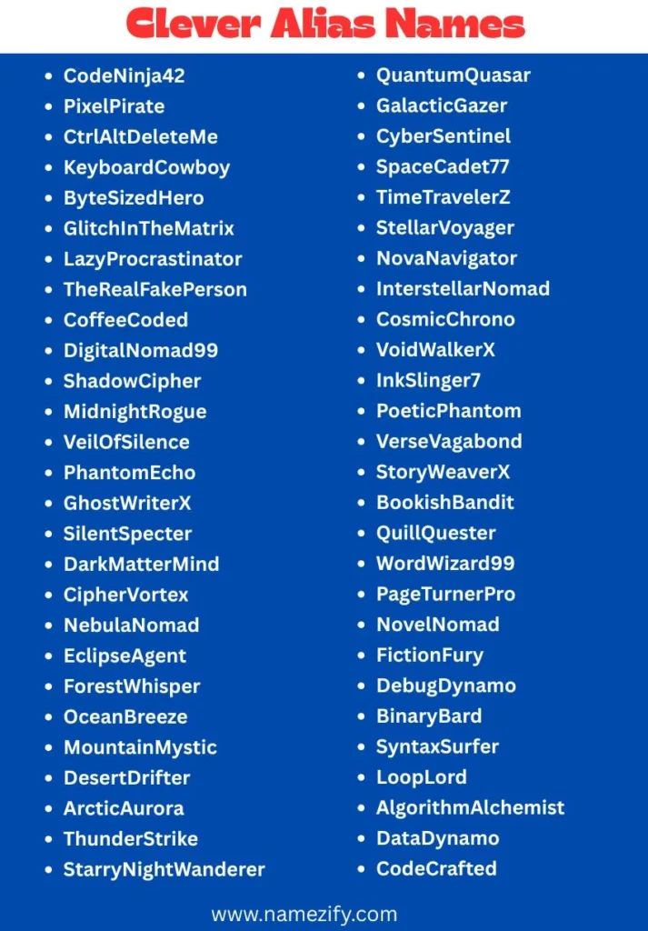 Clever Alias Name List