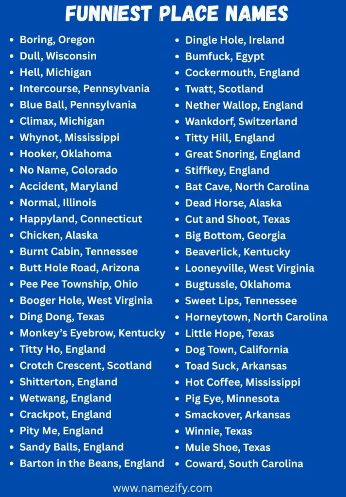 Funniest Place Name list