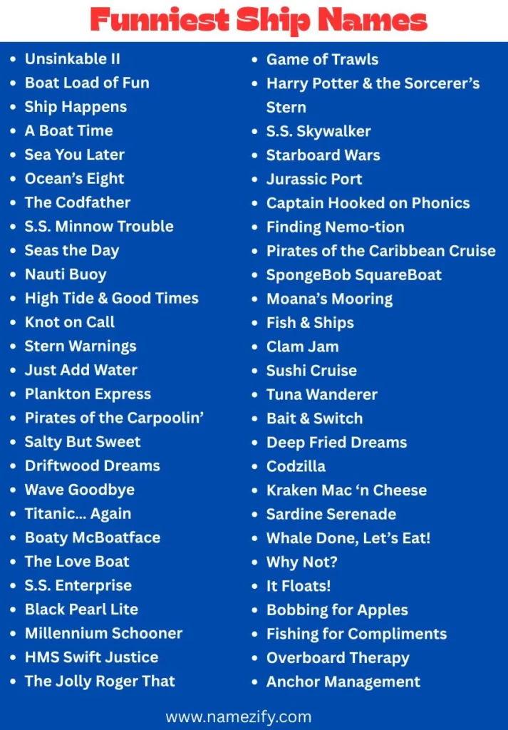 Funniest Ship Name list