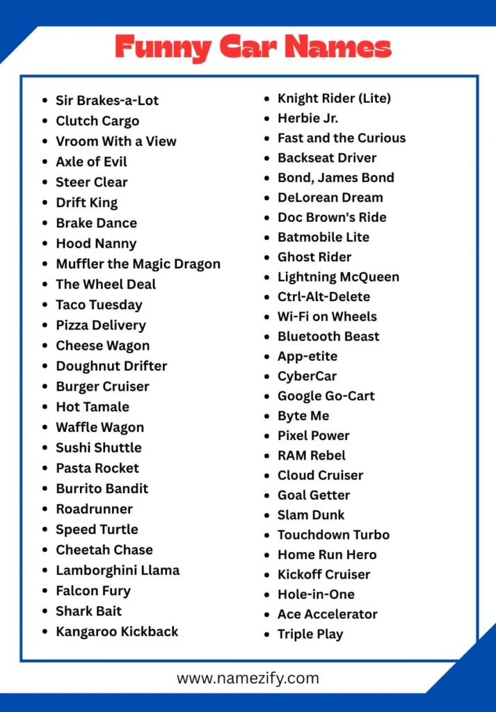 Funny Car Name ideas