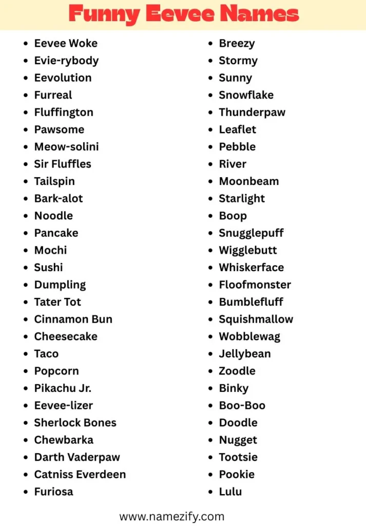 Funny Eevee Name list