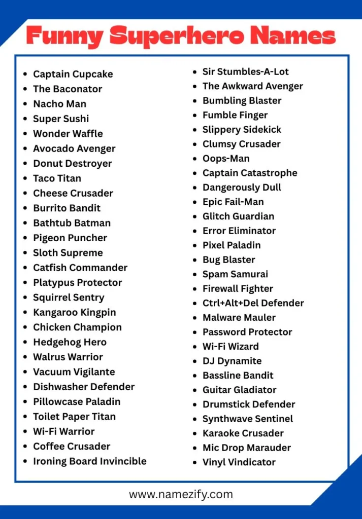 Funny Superhero Name ideas