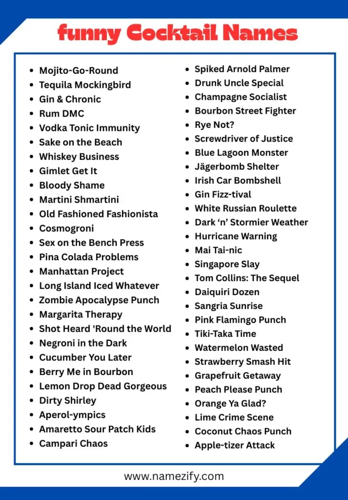 funny Cocktail Name list